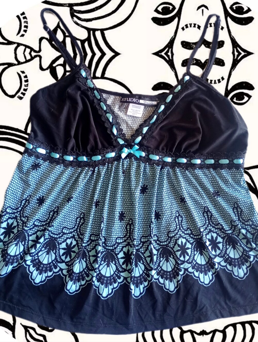 Studio Donatella Women's Y2K Vintage Lace Detail Babydoll Cropped Tank SzM NWOT